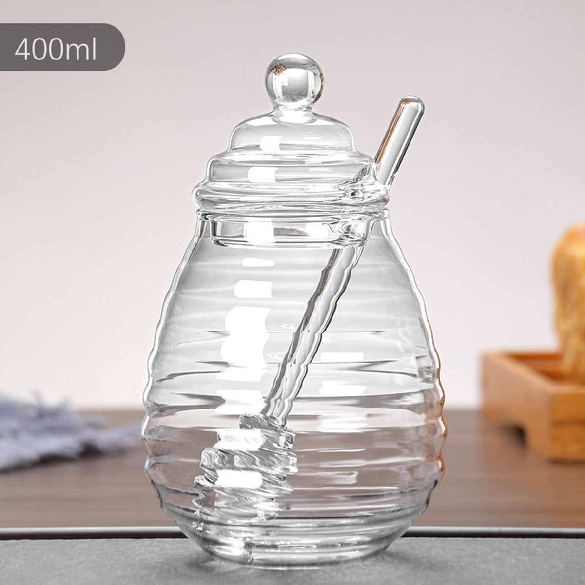 Household Glass Honey Jar with Lid 2PCS Stirring Rod Transparent Honey Bottle