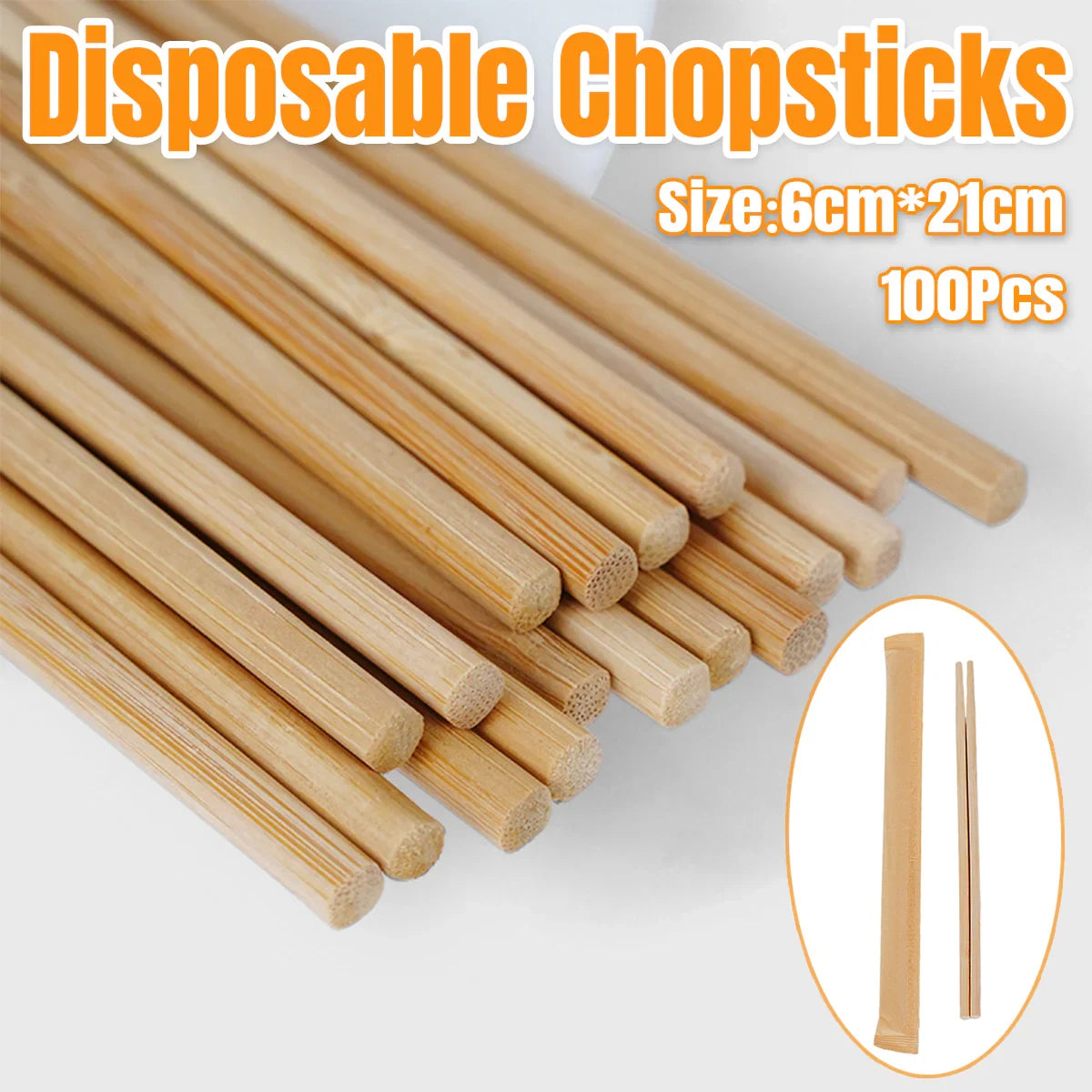 100pcs Disposable Wooden Chopsticks Individually Wrapped