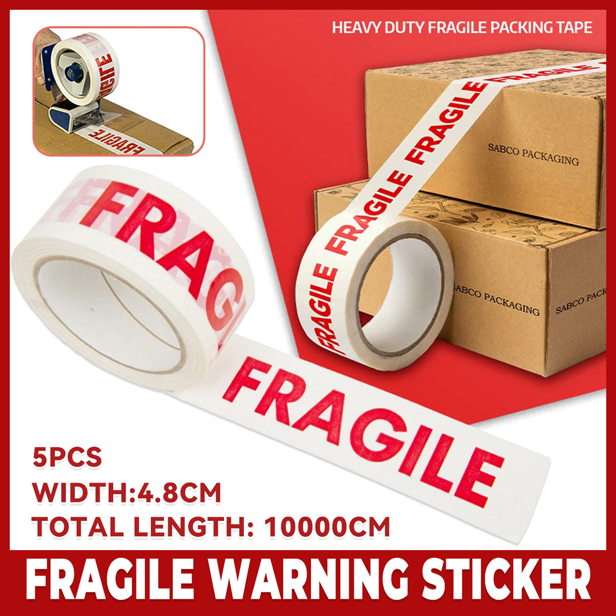 Fragile Warning Tape High Adhesion Shipping Box Labels 5 Rolls
