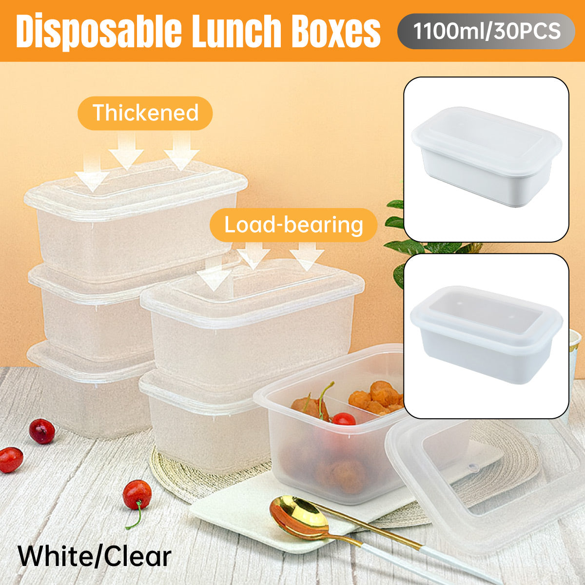 30PCS Disposable Takeout Lunch Box Food-Grade PP Restaurant Home Delivery