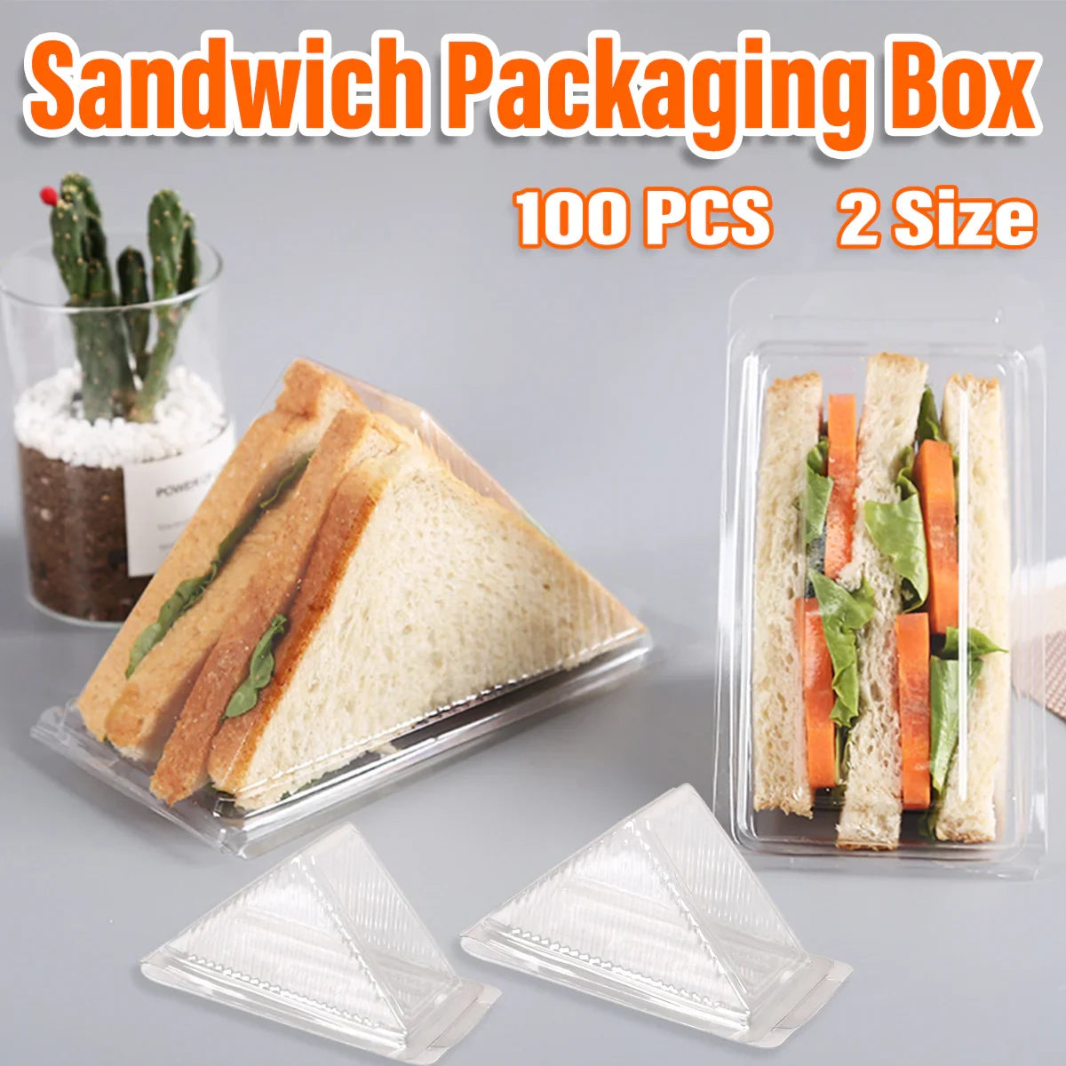 100pcs Transparent Triangle Plastic Sandwich Boxes