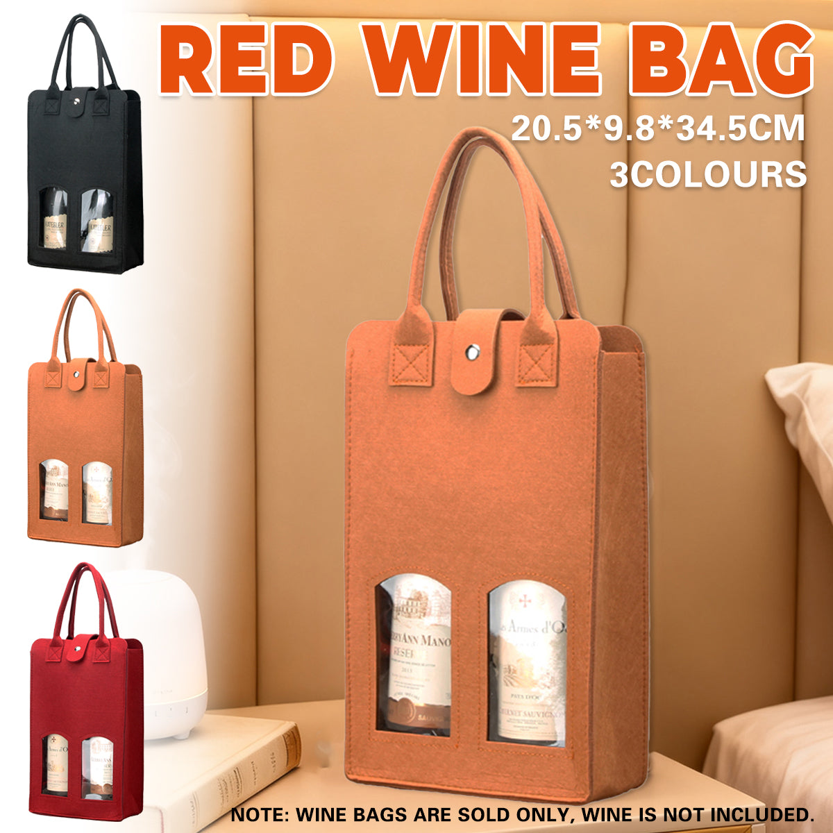 Double Bottle Felt Wine Gift Bag with Window and Handle for Wine Packaging