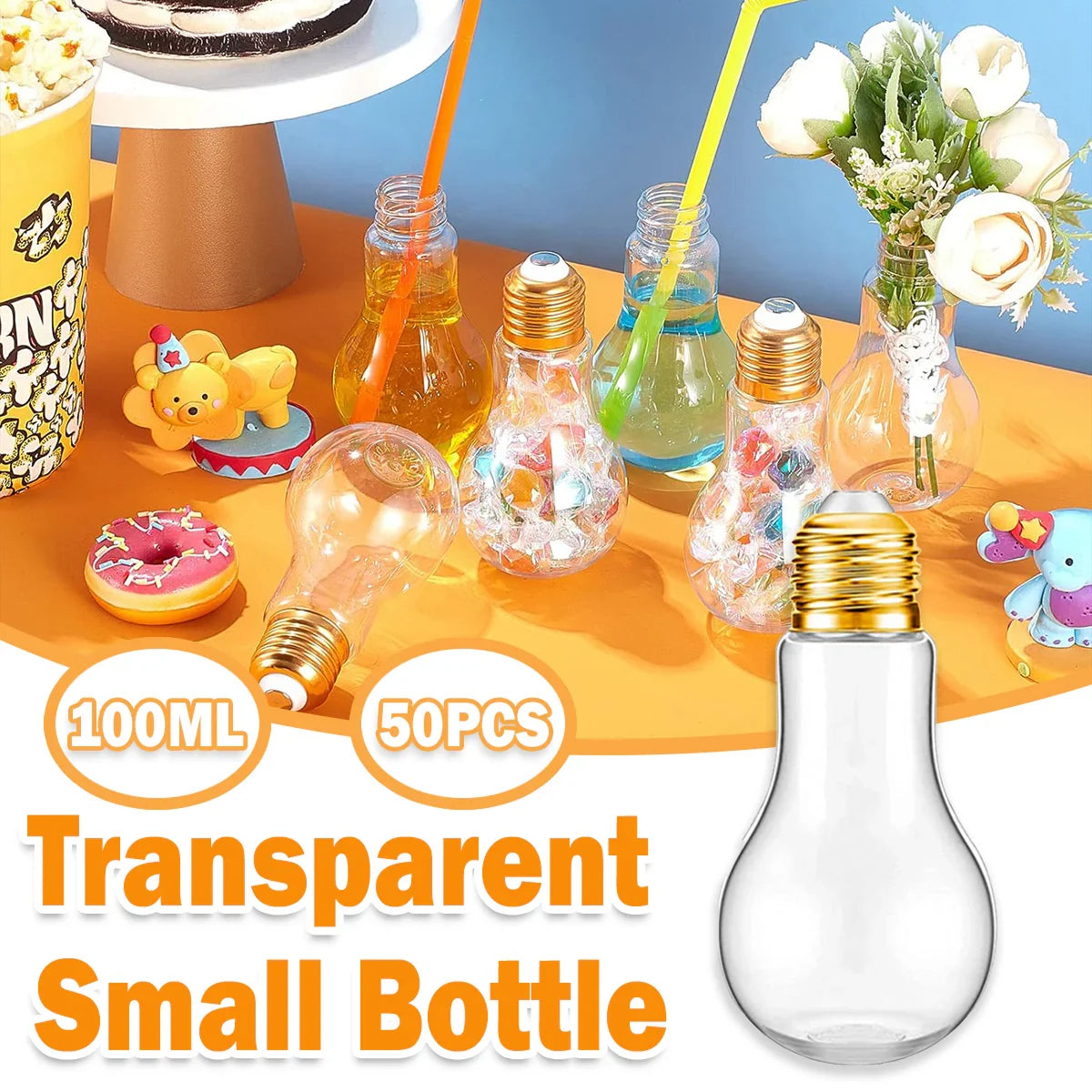 50pcs 100ml Transparent Bulb Bottles Plastic Candy Jars