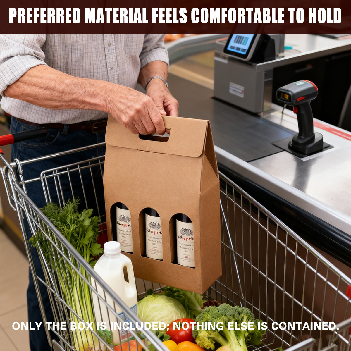 5PCS 3 Bottle Kraft Paper Wine Gift Boxes with Handle Packaging