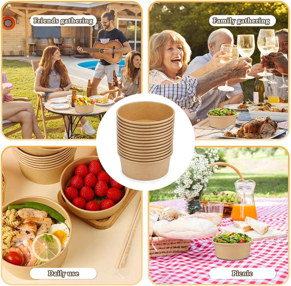 50PCS 750ml Disposable Paper Bowls with Lids Food-Grade for Takeaway Packaging