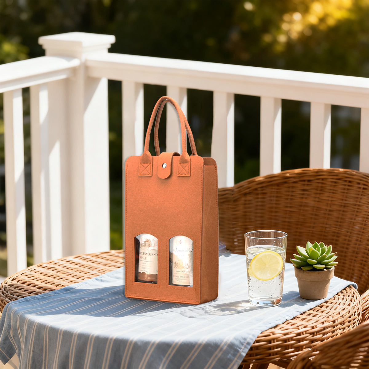 Double Bottle Felt Wine Gift Bag with Window and Handle for Wine Packaging