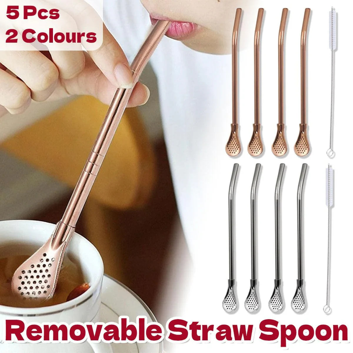 Straw Spoon Drink Strainer Stirrer 5PCS