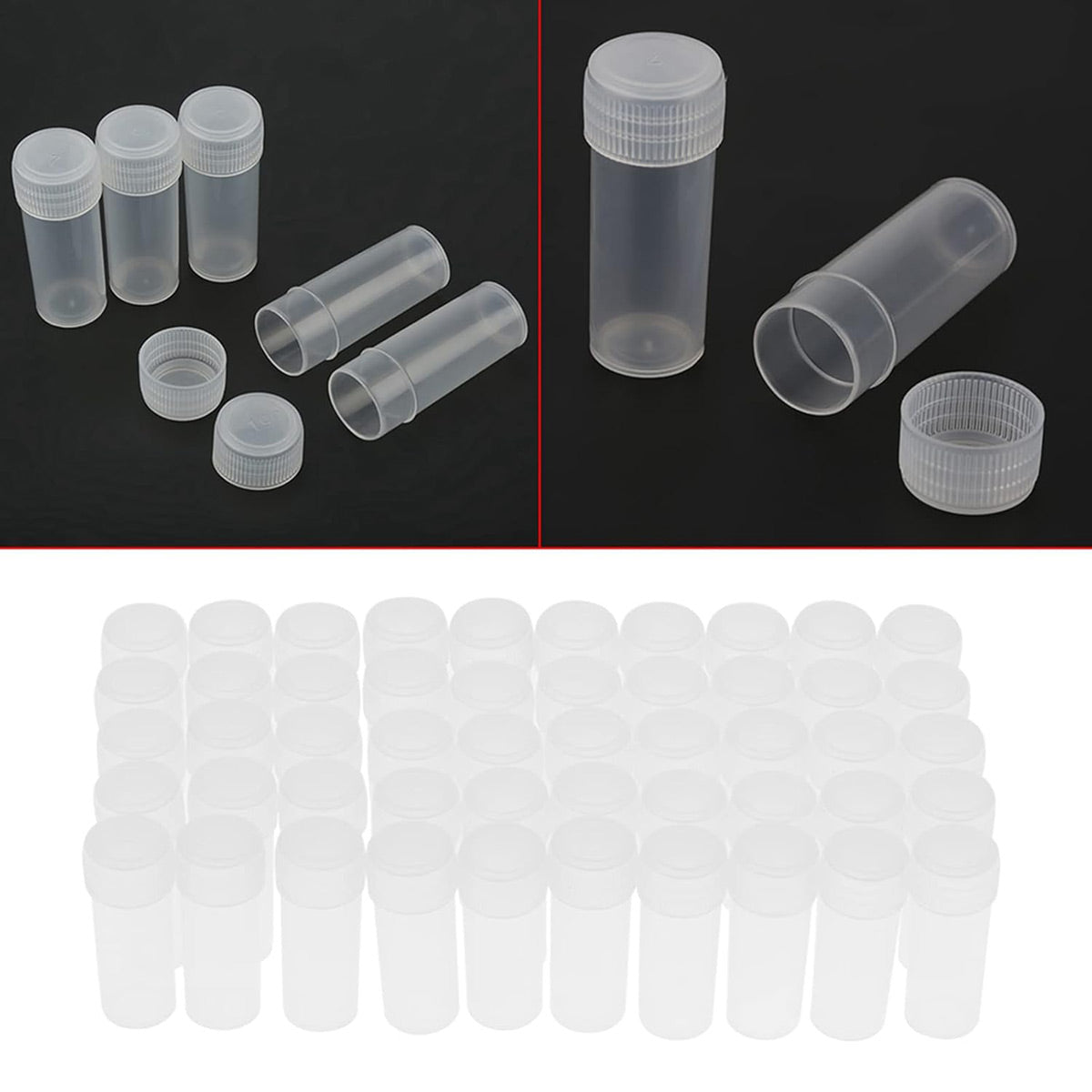 200PCS 5ml Clear Plastic Sample Bottles with Screw Lids for Storage