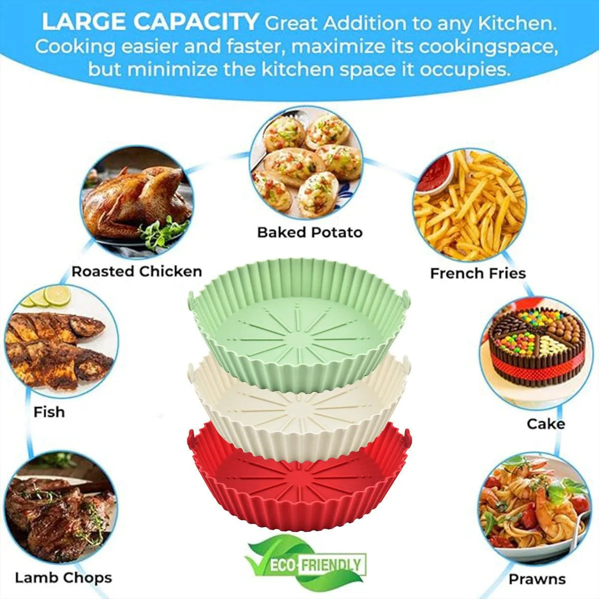 Round Silicone Air Fryer Baking Pan Tray 2PCS