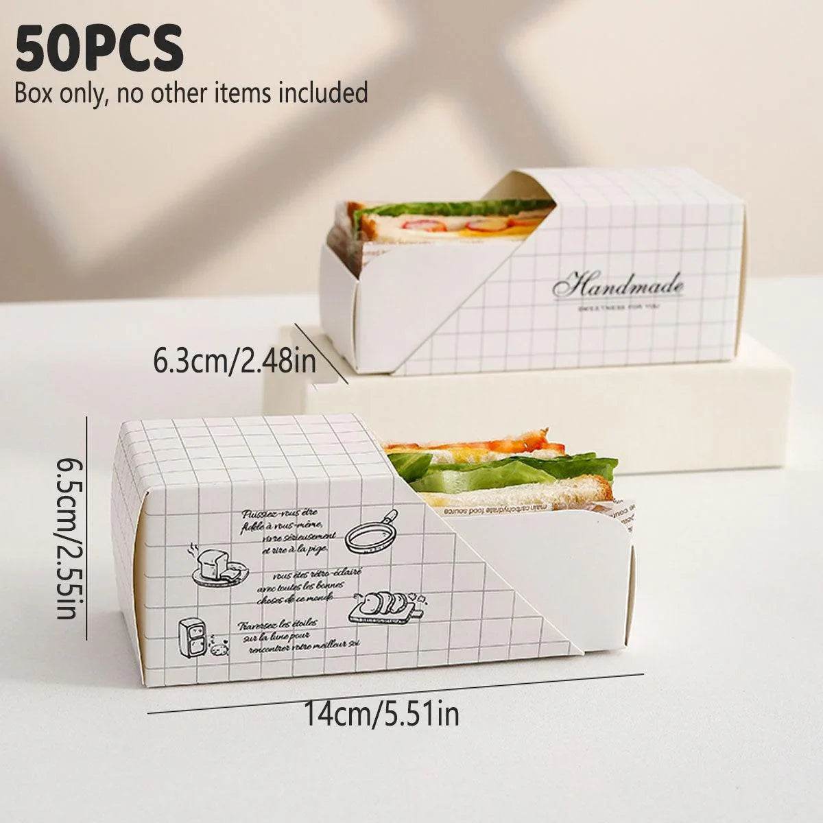 Sandwich Packing Box Paper Tray Takeaway Food Storage 50PCS