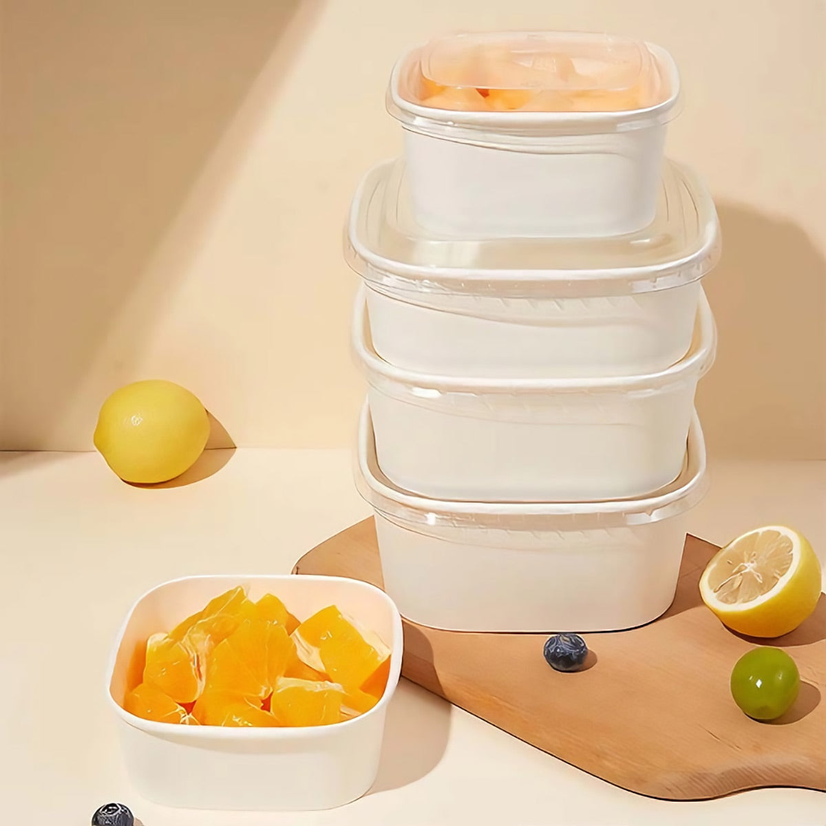 50PCS Disposable Square Food Containers with Lids 750ml Leak-Proof Kraft