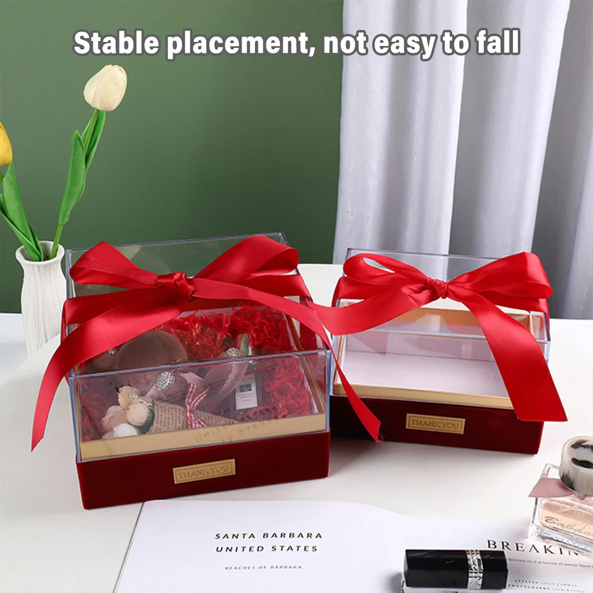 Clear Acrylic Gift Box with Bow for Display Packaging