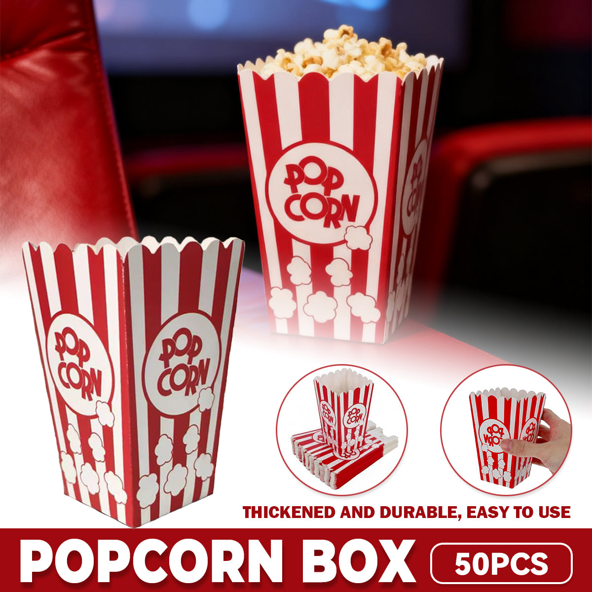 50PCS Greaseproof Popcorn Boxes Paperboard Snack Containers