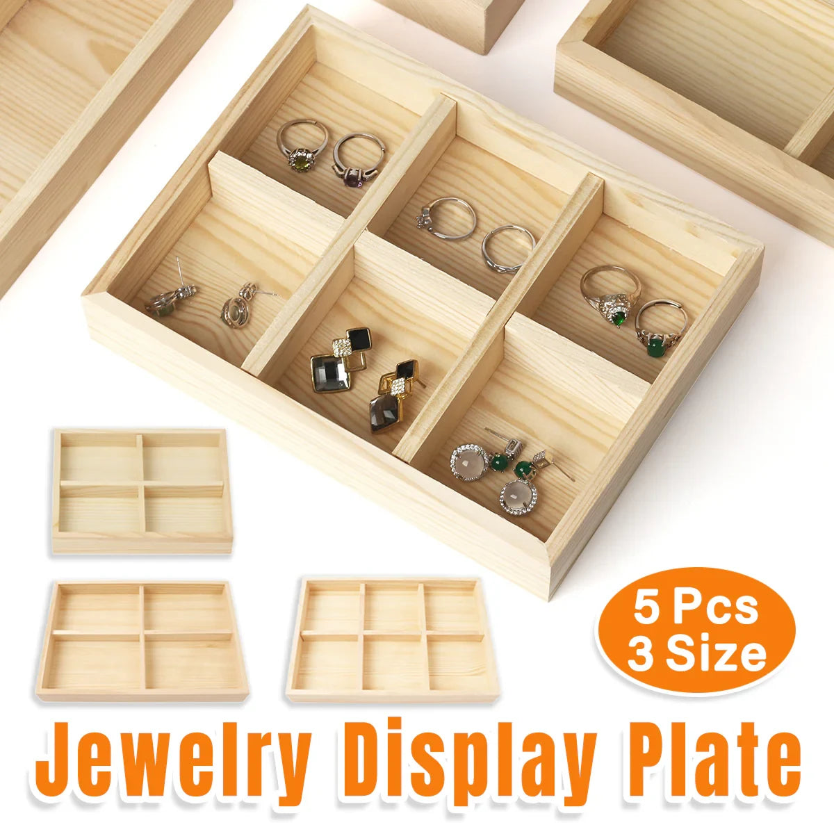 5pcs Wooden Jewelry Display Trays for Rings & Bracelets