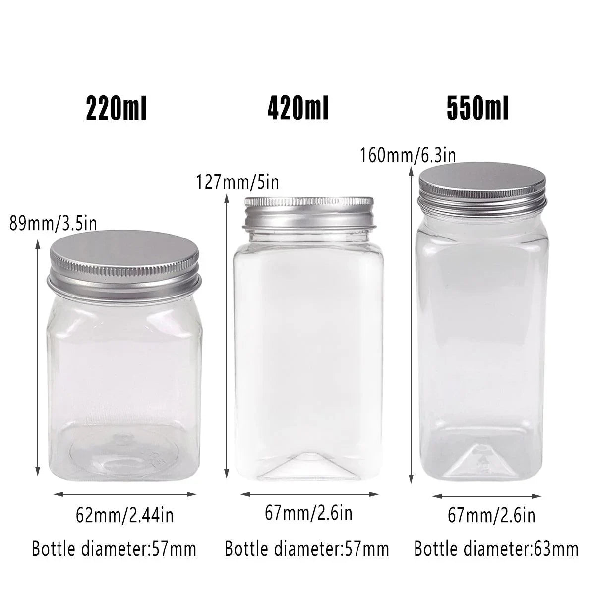 Square Transparent Plastic Aluminum Cap Sealed Jar 20PCS