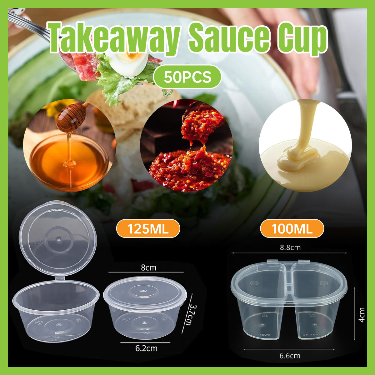 50 Pcs Takeaway Sauce Cup Clear Leak Proof FoodGrade Restaurant Home