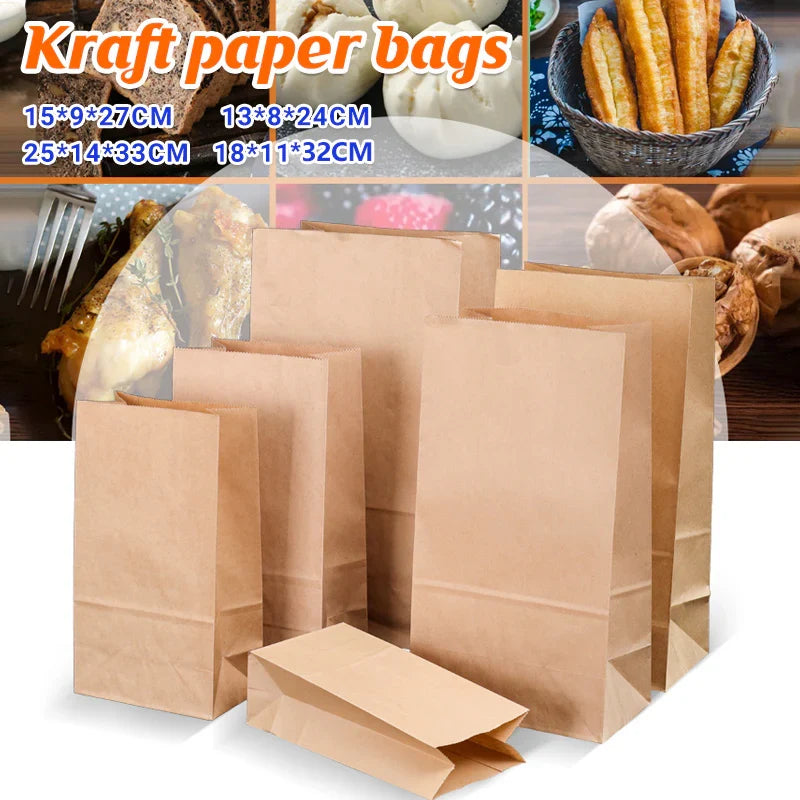 Kraft Paper Food Bags 500PCS 4Sizes Kraft