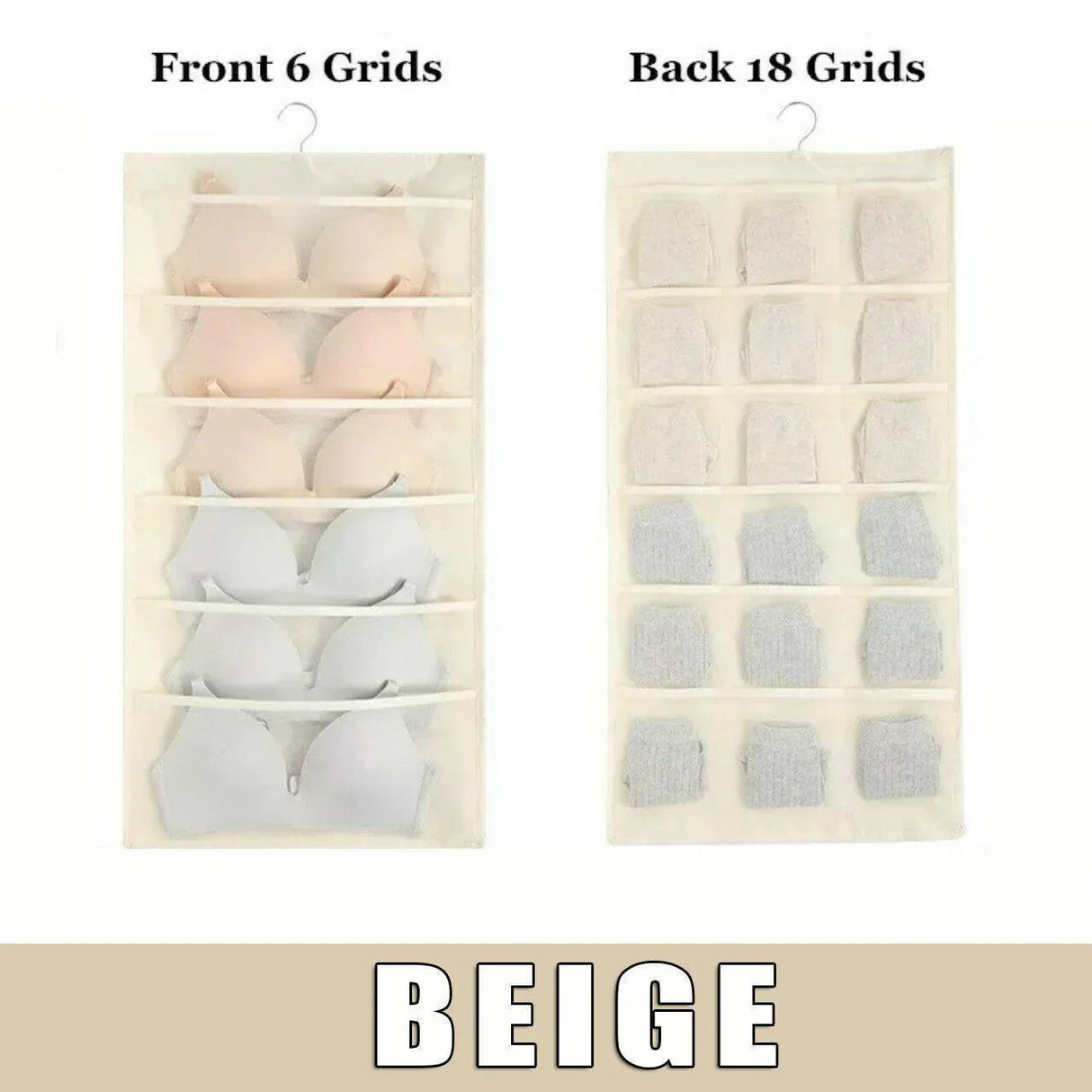 24 Grids Double-Sided Hanging Storage Bag 1PC 2Colours No-woven Fabric - Discount Packaging Warehouse