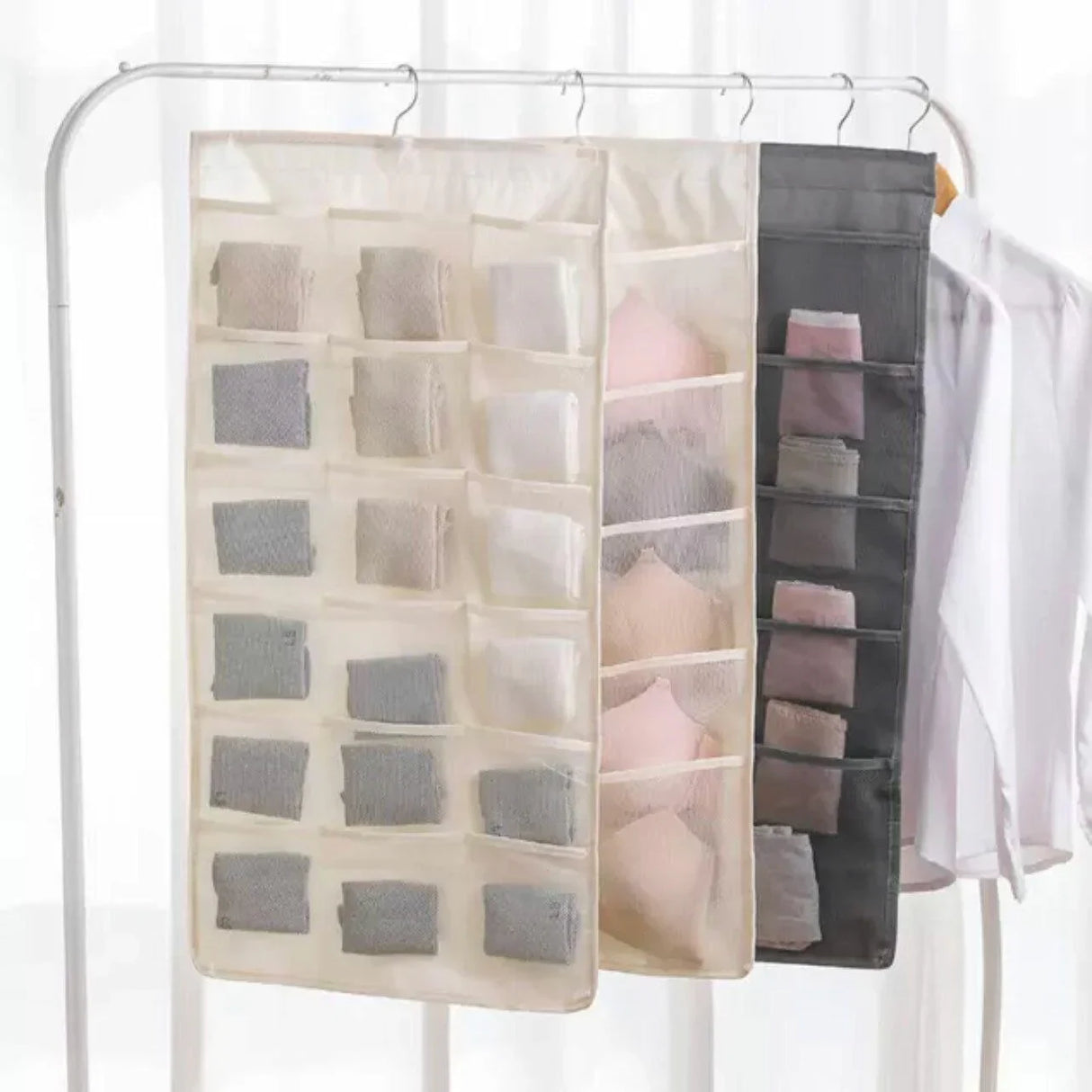 24 Grids Double-Sided Hanging Storage Bag 1PC 2Colours No-woven Fabric - Discount Packaging Warehouse
