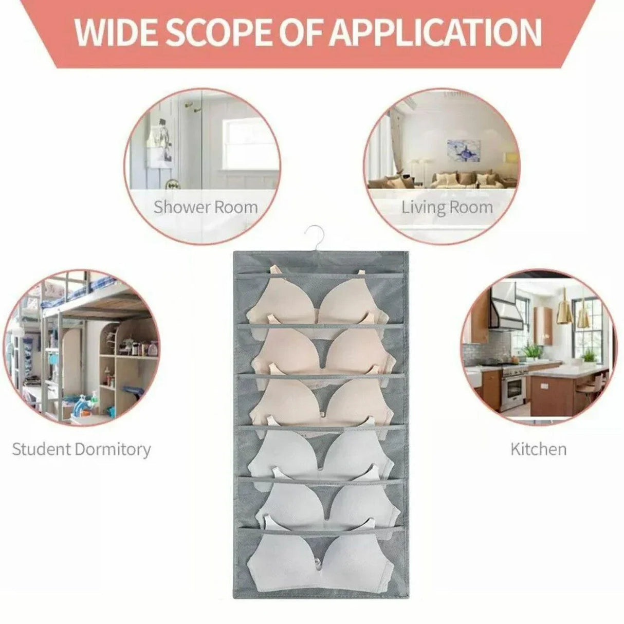 24 Grids Double-Sided Hanging Storage Bag 1PC 2Colours No-woven Fabric - Discount Packaging Warehouse