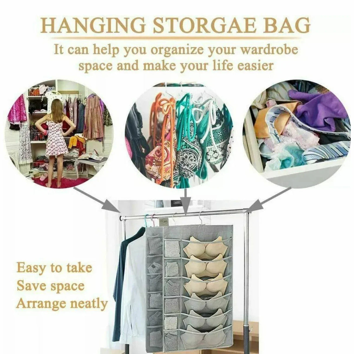 24 Grids Double-Sided Hanging Storage Bag 1PC 2Colours No-woven Fabric - Discount Packaging Warehouse