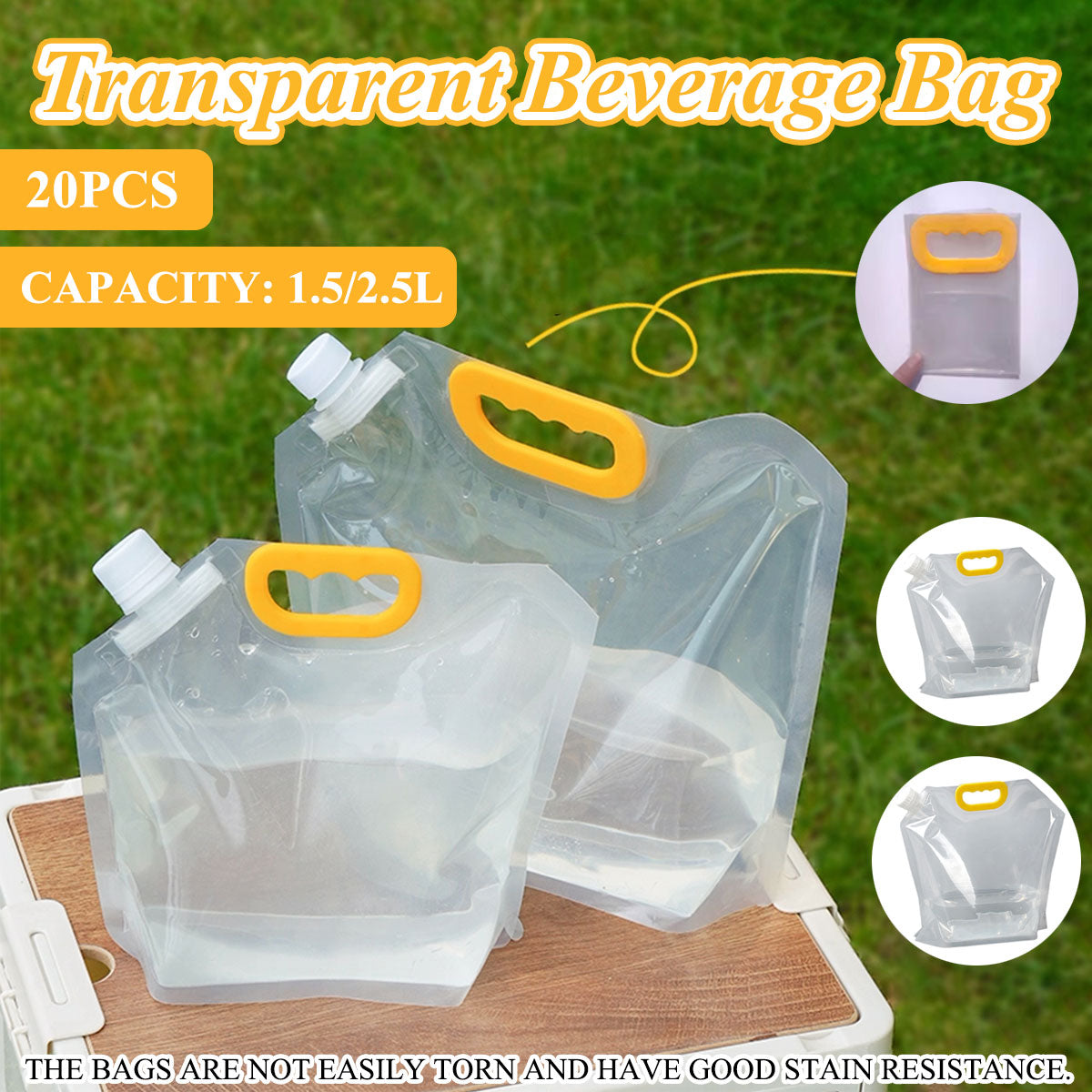 20PCS Large Capacity Portable Transparent Beverage Bags Outdoor Use
