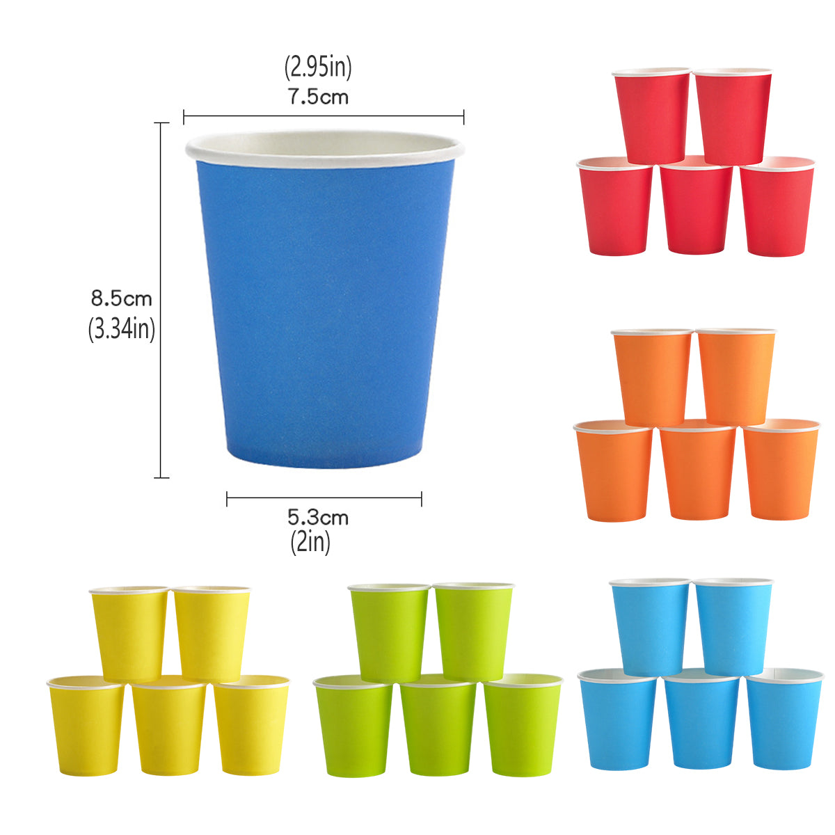 300PCS 6 Colours Disposable Paper Cups Food-Grade Hot and Cold