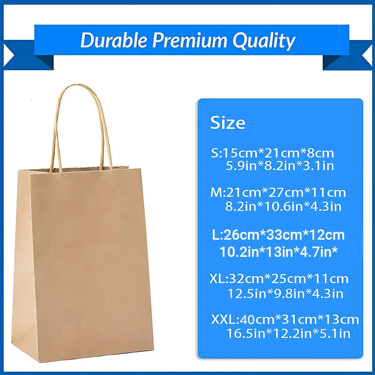 Kraft Carry Craft Paper Bags 50PCS 5Sizes Brown