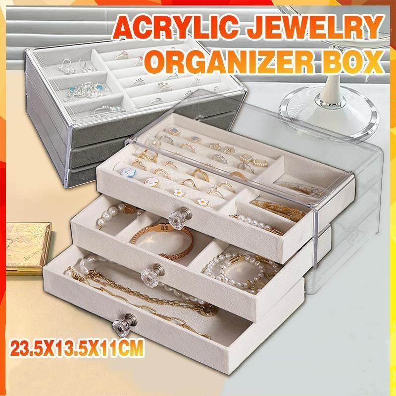 3 Layered Acrylic Jewellery Storage Drawer Case 1PC 2Colours 23.5x13.5x11cm - Discount Packaging Warehouse