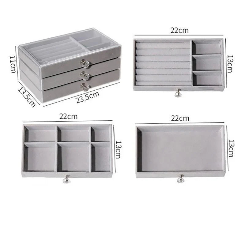 3 Layered Acrylic Jewellery Storage Drawer Case 1PC 2Colours 23.5x13.5x11cm - Discount Packaging Warehouse
