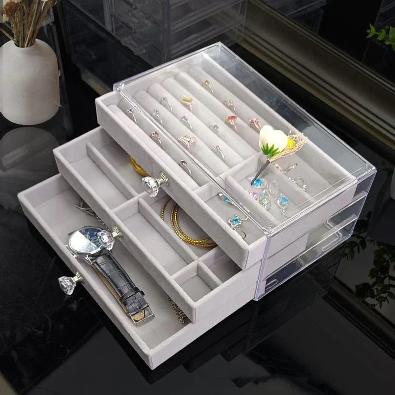3 Layered Acrylic Jewellery Storage Drawer Case 1PC 2Colours 23.5x13.5x11cm - Discount Packaging Warehouse