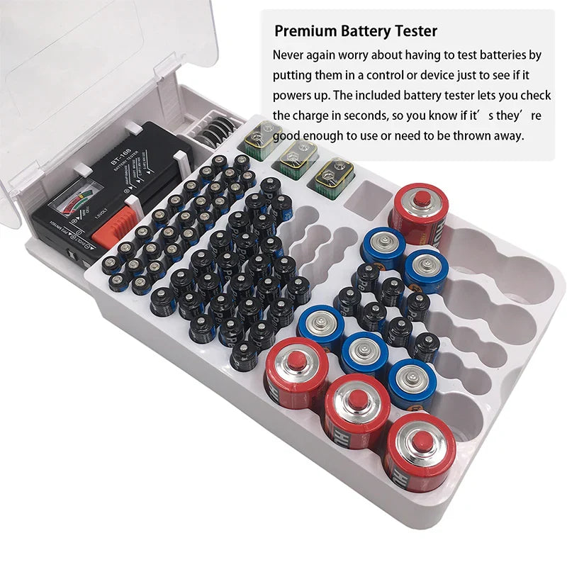 93 Slot Battery Storage Organizer Holder with Tester