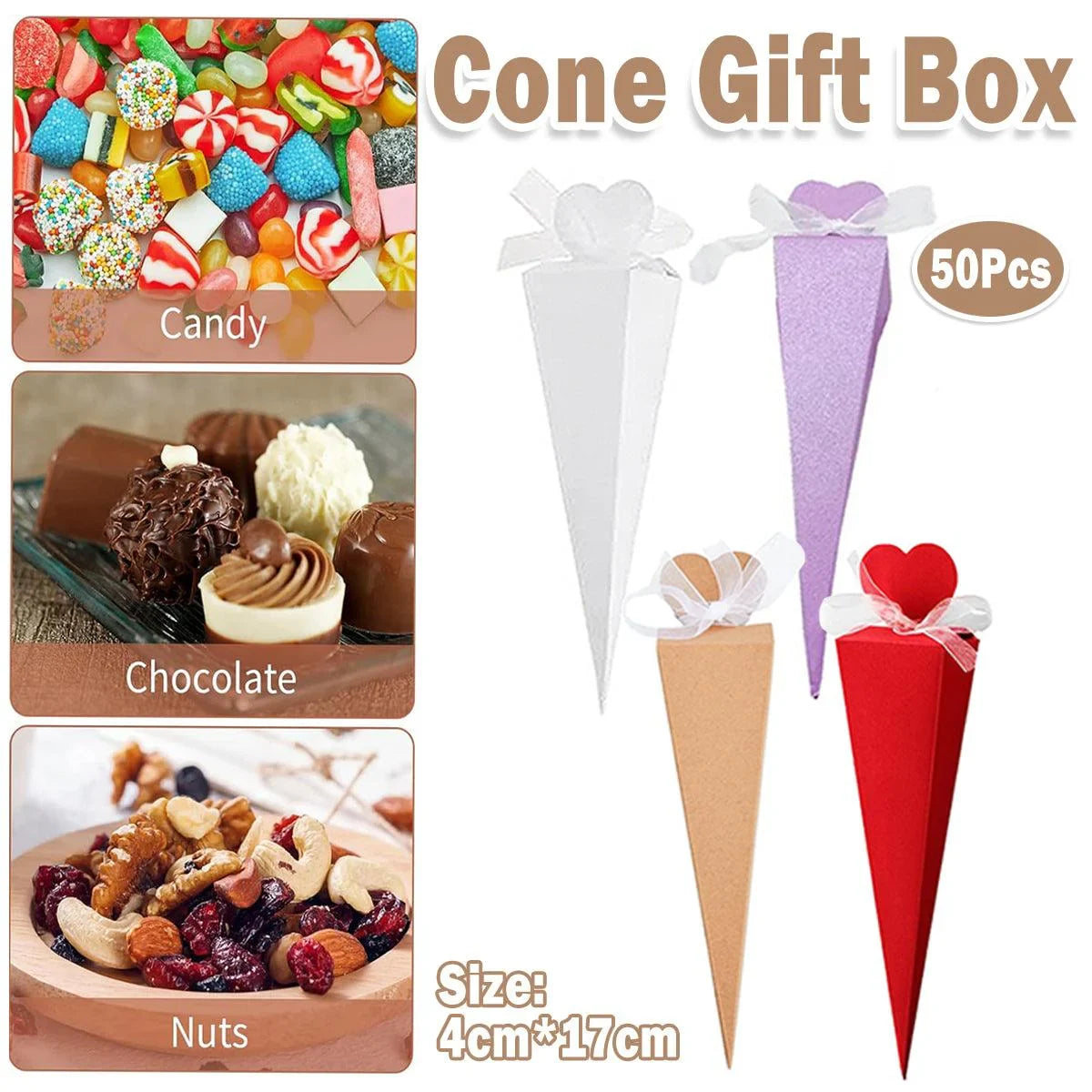 Cone Candy Gift Boxes Ice Cream Shape 50PCS