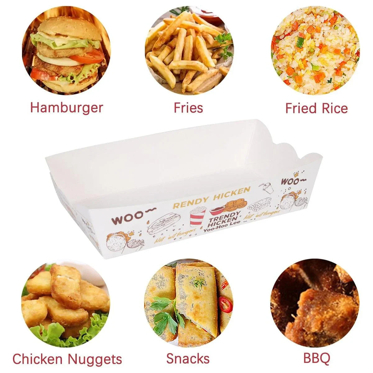 Disposable Paper Food Trays Boats for Hot Dog Taco 100PCS