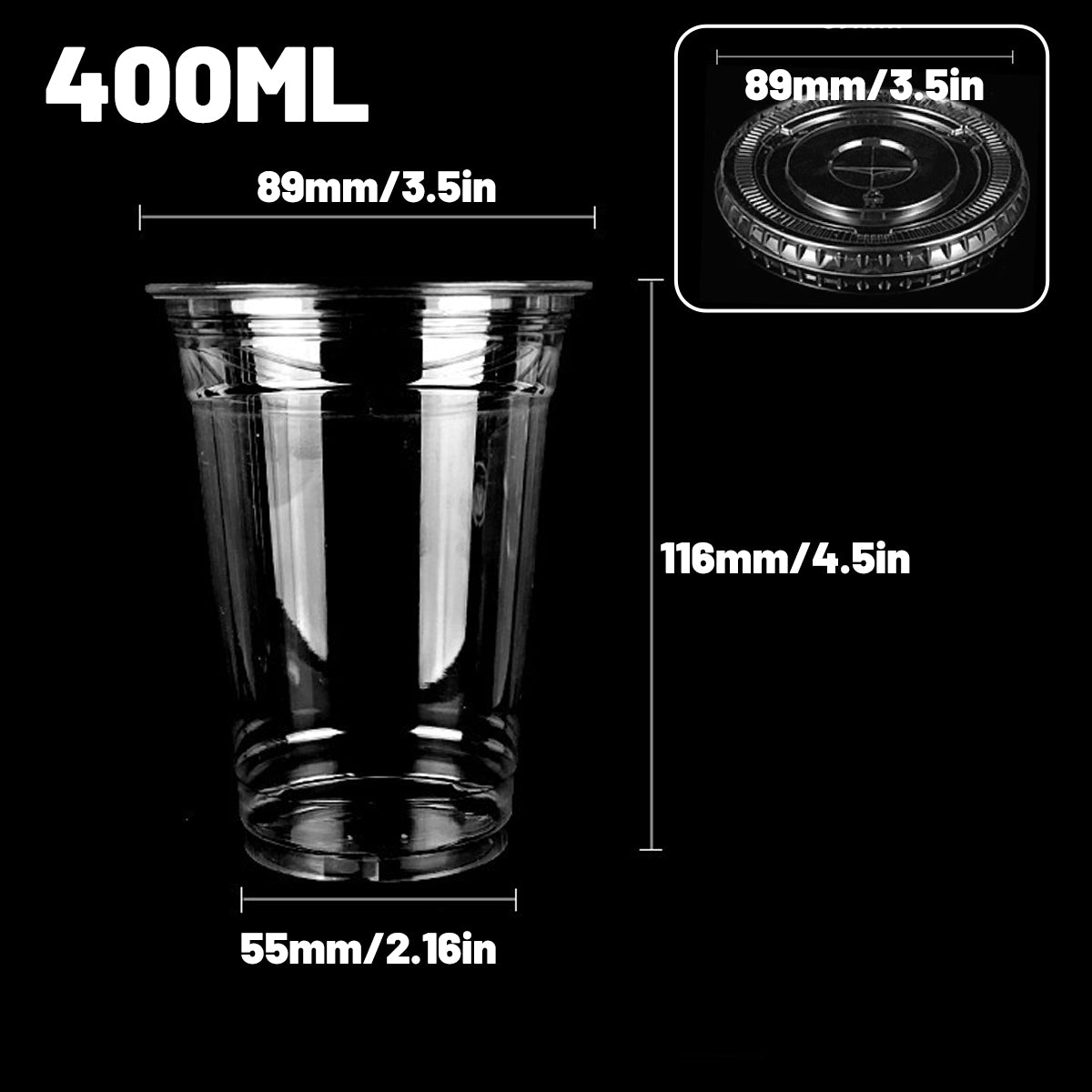 250Sets Transparent Drinking Cups with Lids 400ml Food-Grade