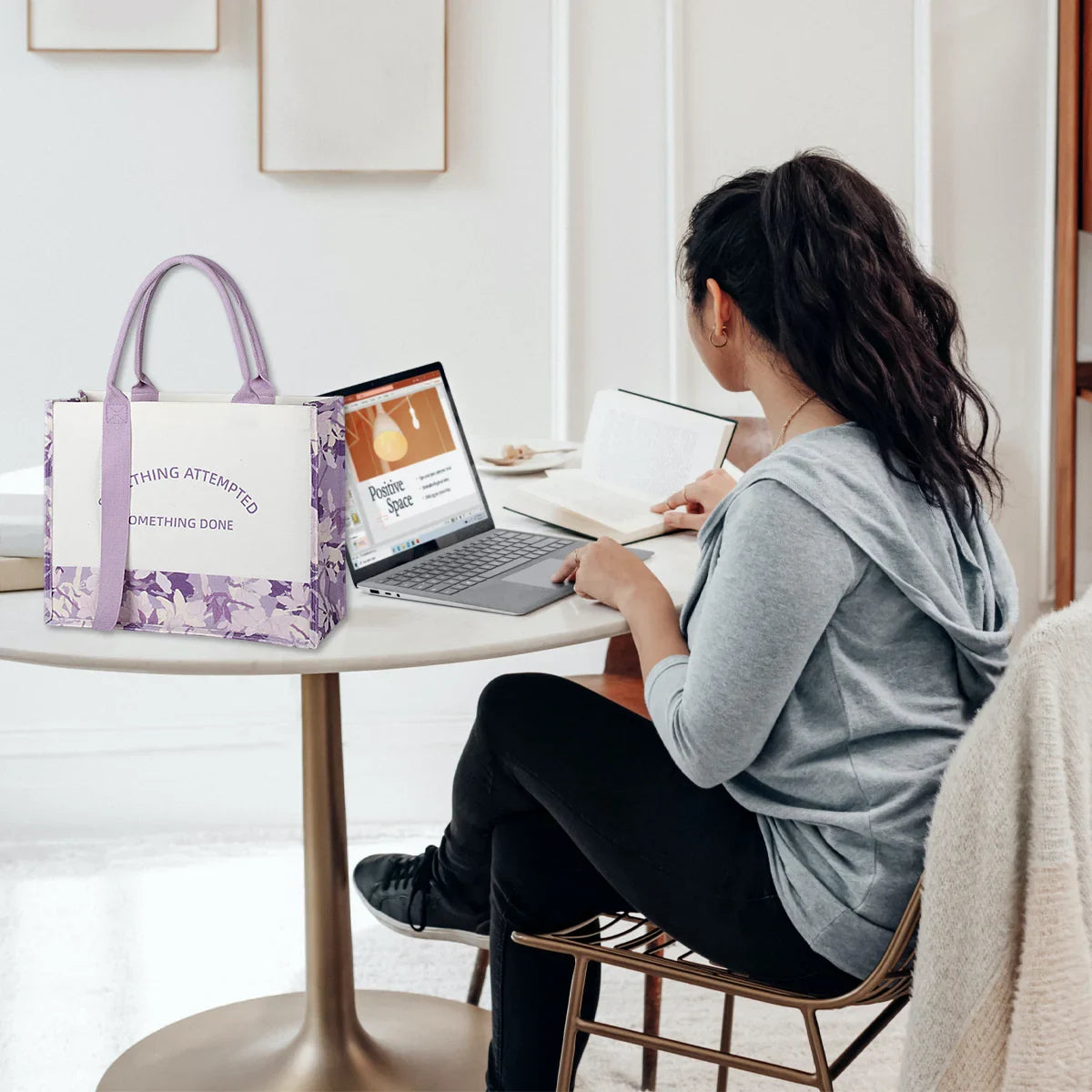 Canvas Tote Bag Shopping Bag Eco-Friendly Large Capacity Handbag Organizer