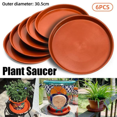 Plastic Flower Pots and Trays Round Base 6PCS