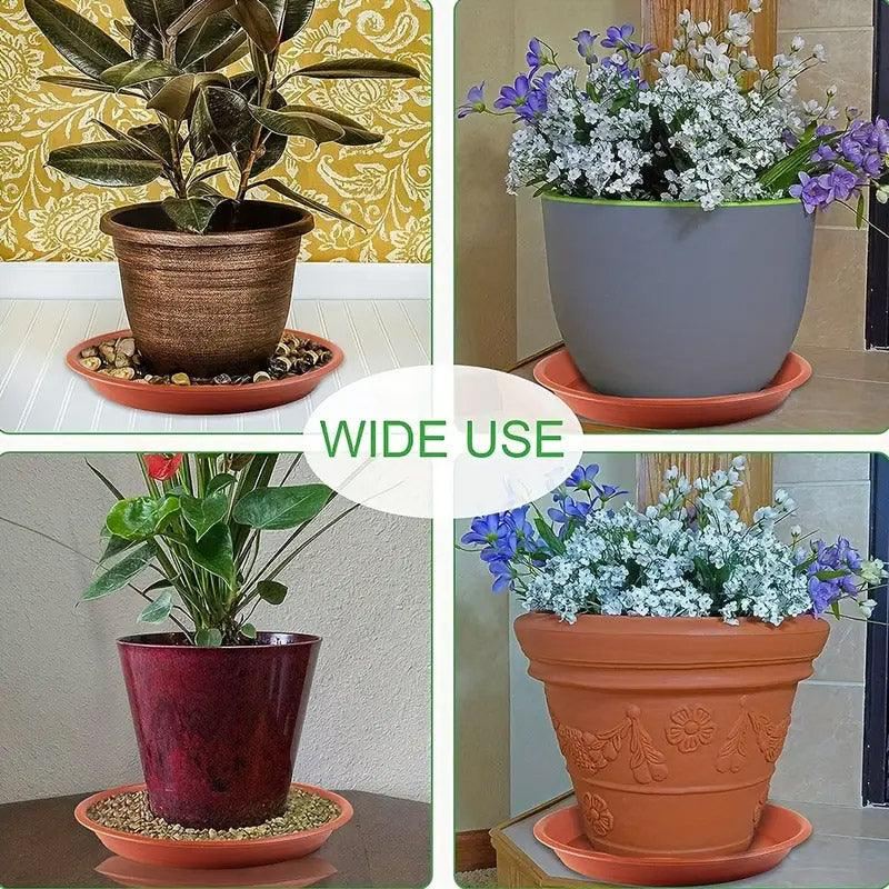Plastic Flower Pots and Trays Round Base 6PCS