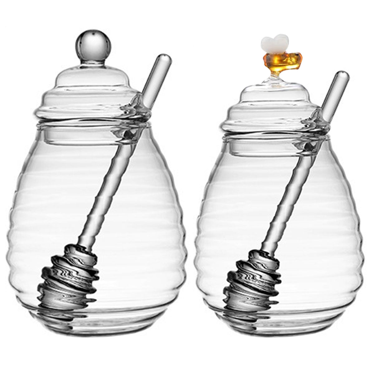 Household Glass Honey Jar with Lid 2PCS Stirring Rod Transparent Honey Bottle