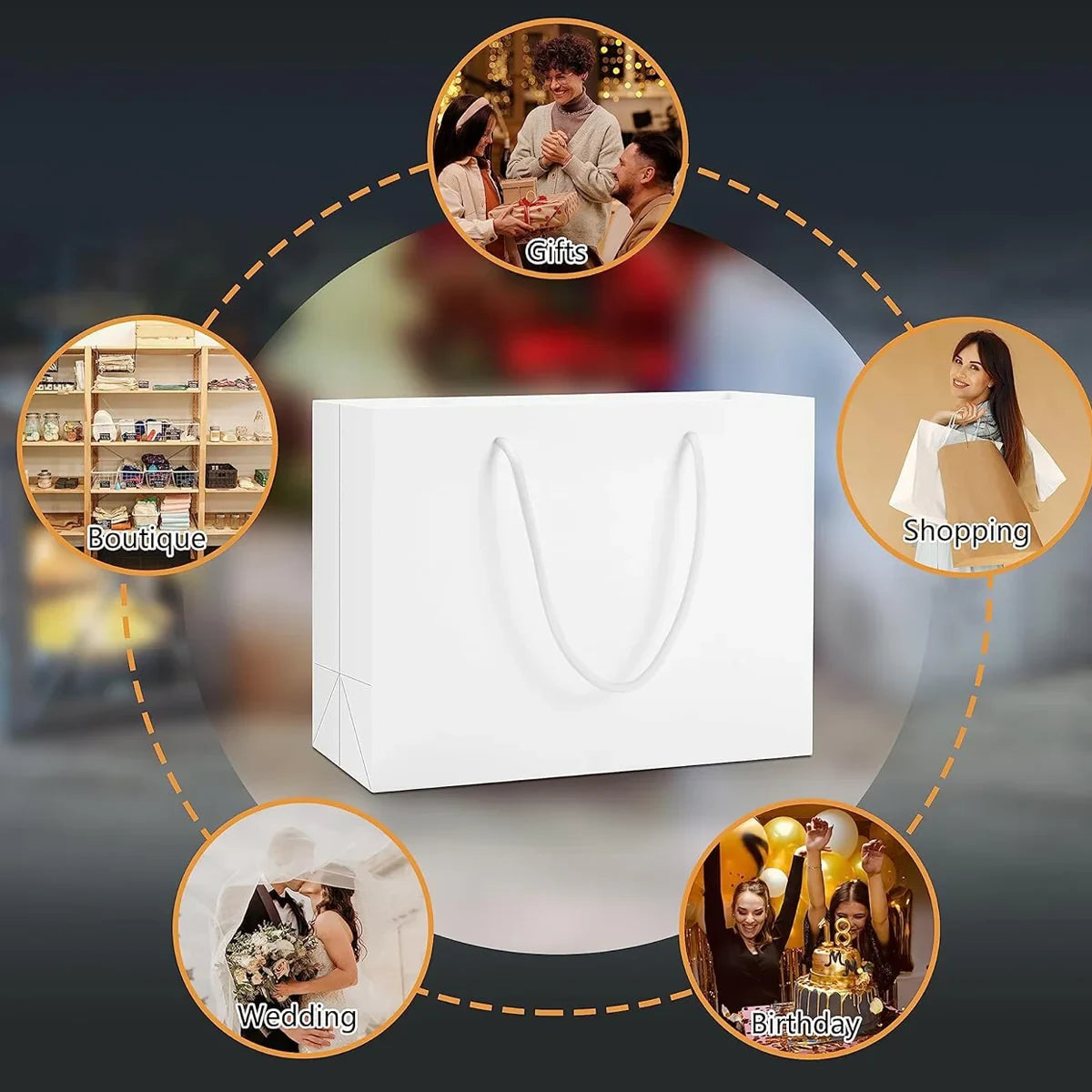 50pcs Kraft Paper Gift Bags Blank Custom Handbags