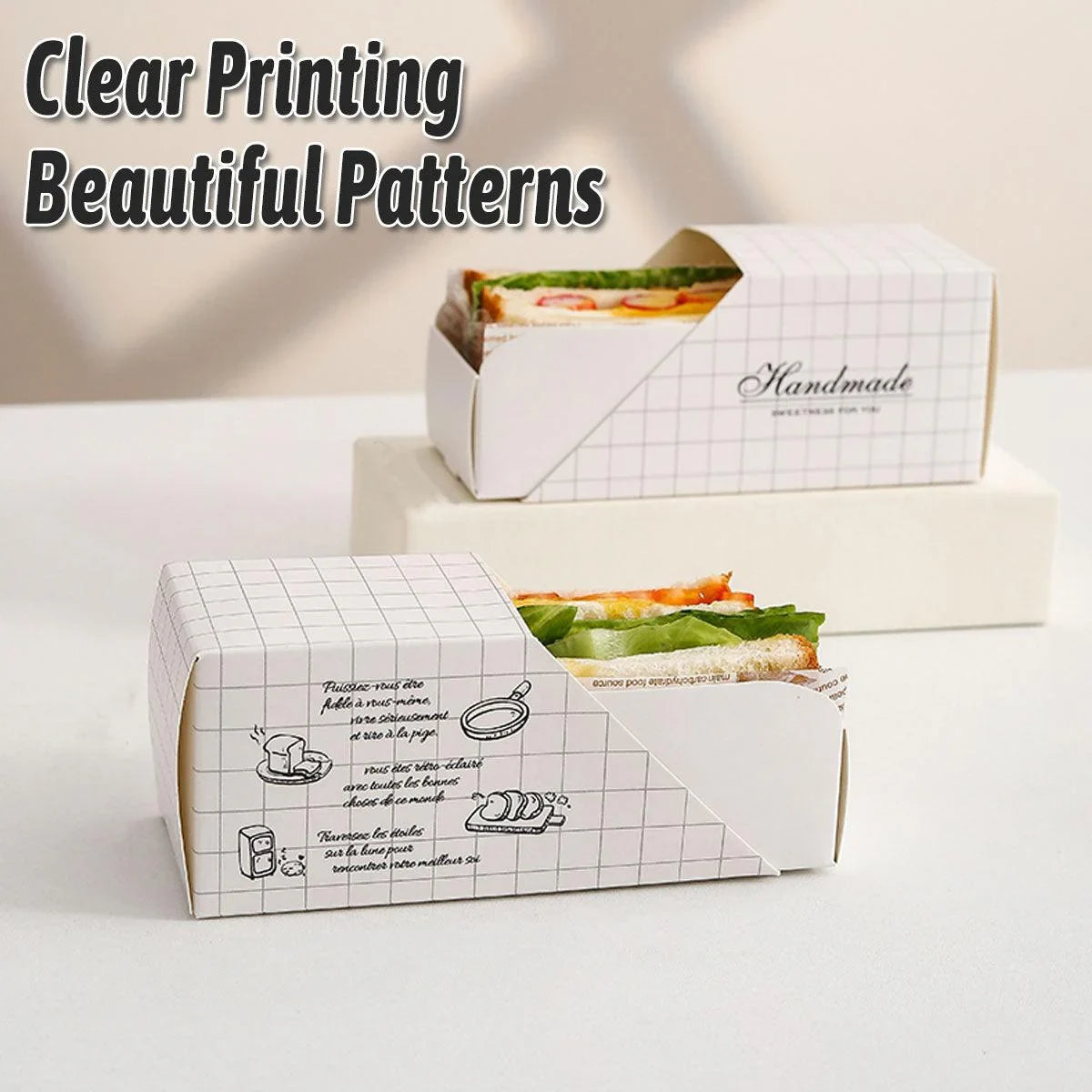 Sandwich Packing Box Paper Tray Takeaway Food Storage 50PCS