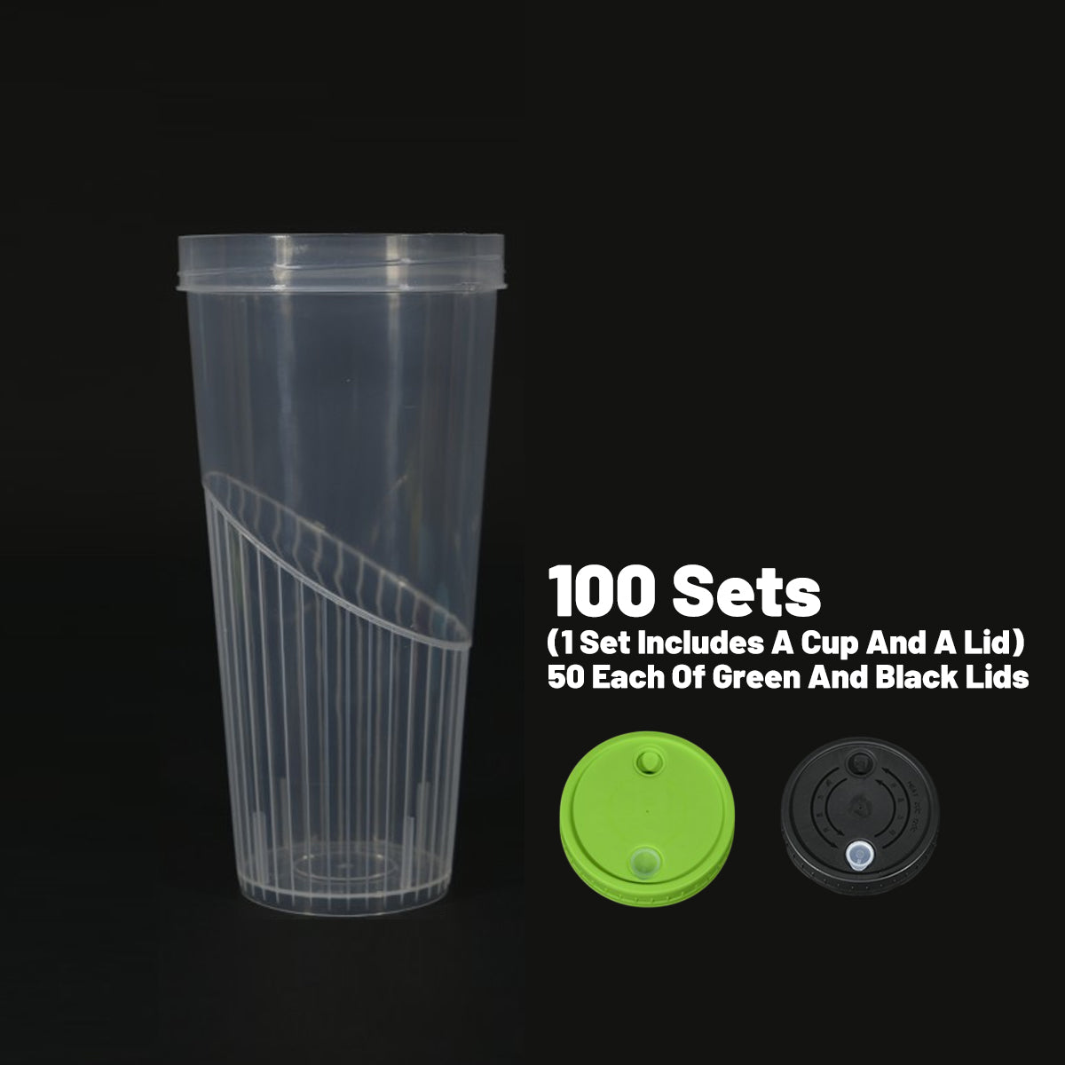 100 Sets 650ml Transparent Drinking Cups with Lids Party Use
