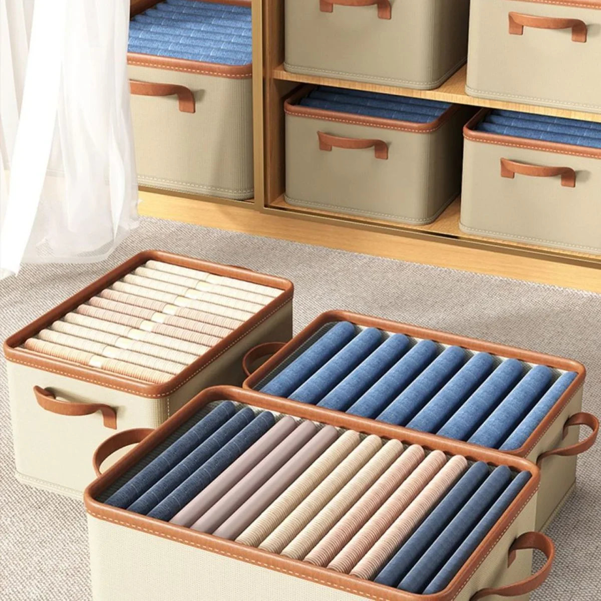 3pcs Folding Storage Boxes Clothes Organizer for Closet