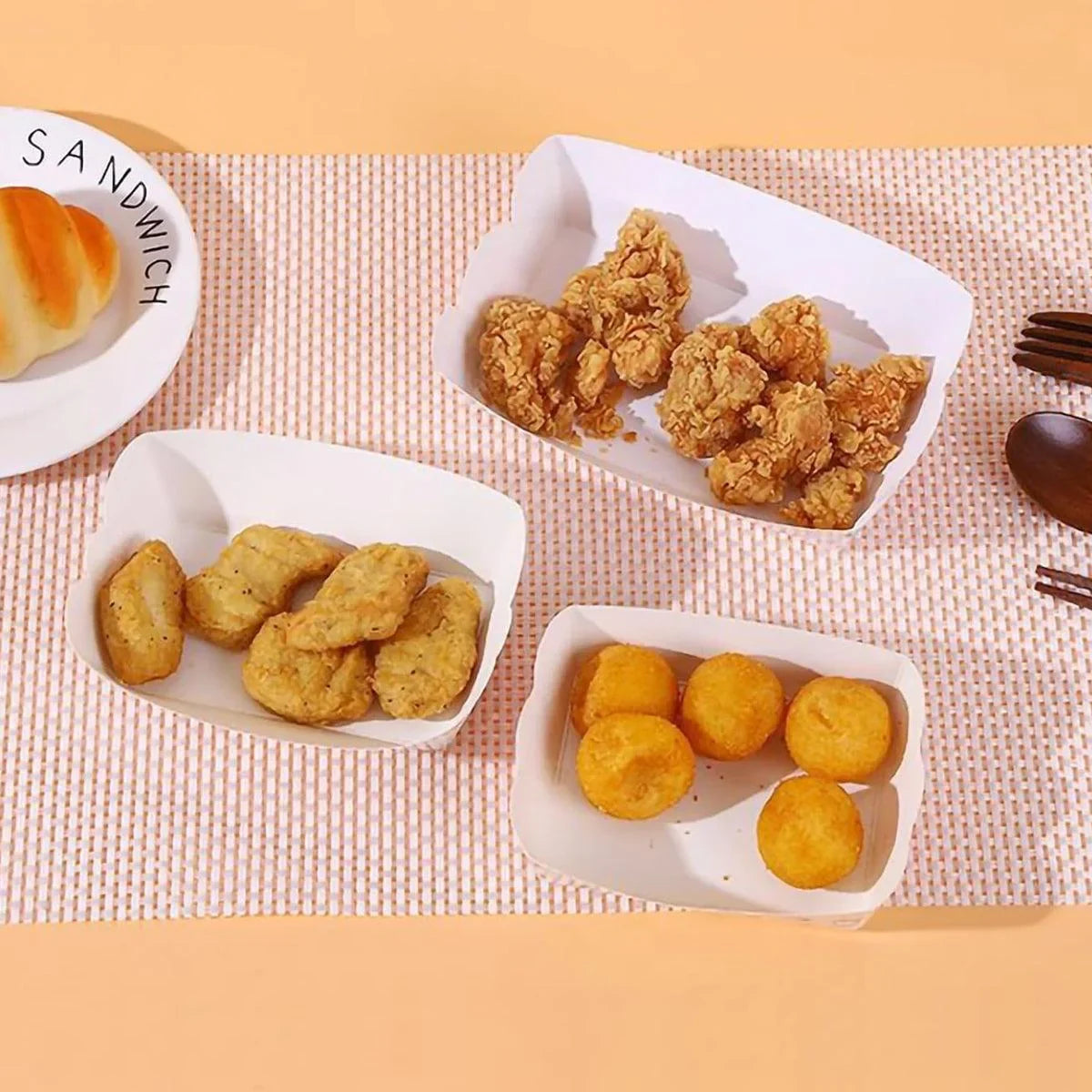 Disposable Paper Food Trays Boats for Hot Dog Taco 100PCS