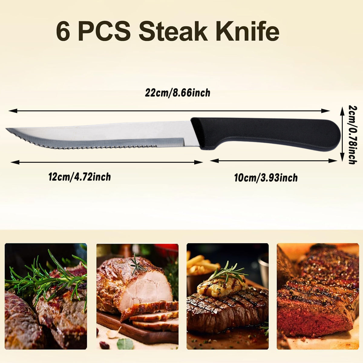 Stainless Steel Steak Knives Set 6PCS PP Handle