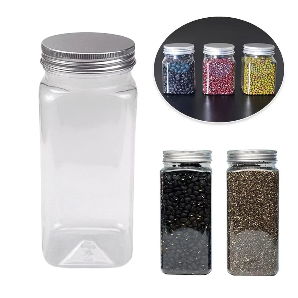 Square Transparent Plastic Aluminum Cap Sealed Jar 20PCS