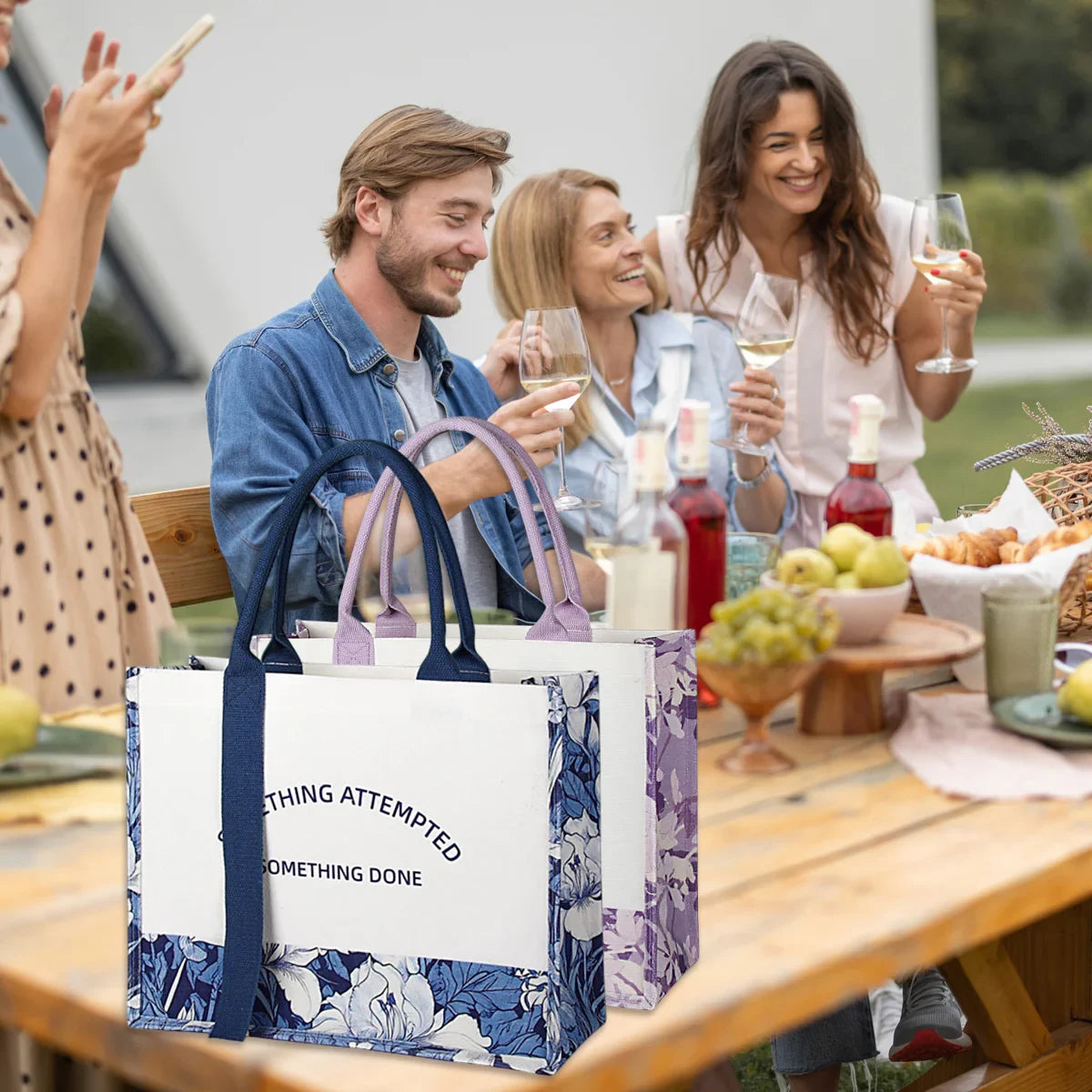 Canvas Tote Bag Shopping Bag Eco-Friendly Large Capacity Handbag Organizer