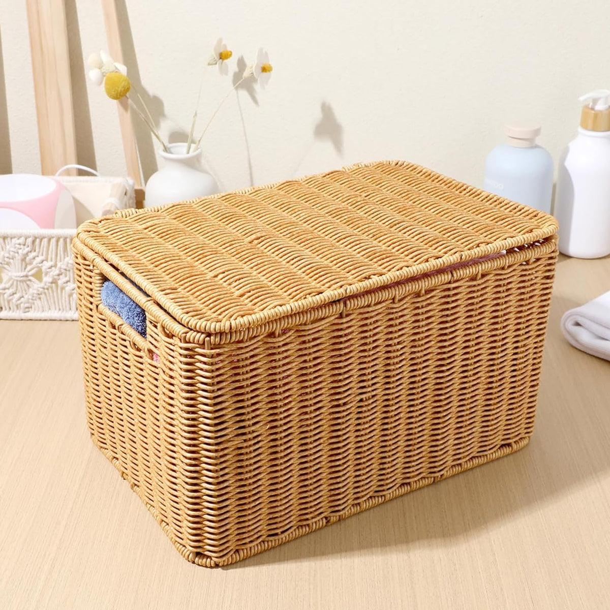 Faux Rattan Woven Basket Storage Box 1PC