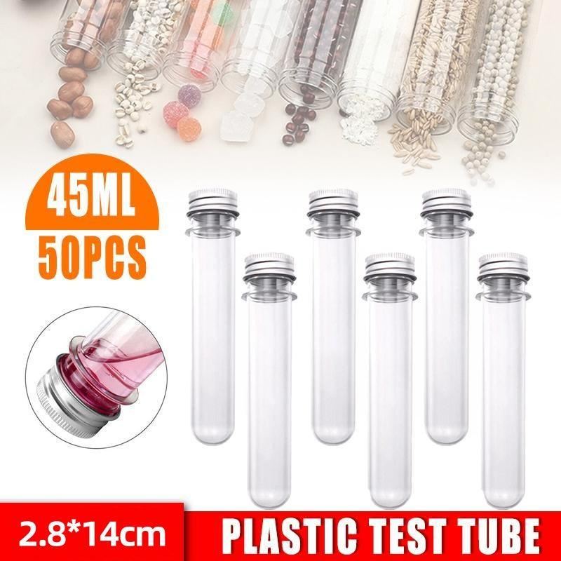 Test Tubes with Metal Caps 50PCS 2.8*14cm 45ml PET - Discount Packaging Warehouse