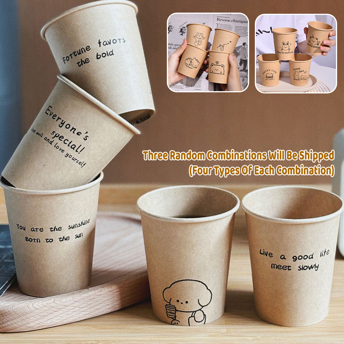 300PCS Disposable Paper Cups 250ml Food-Grade Leakproof